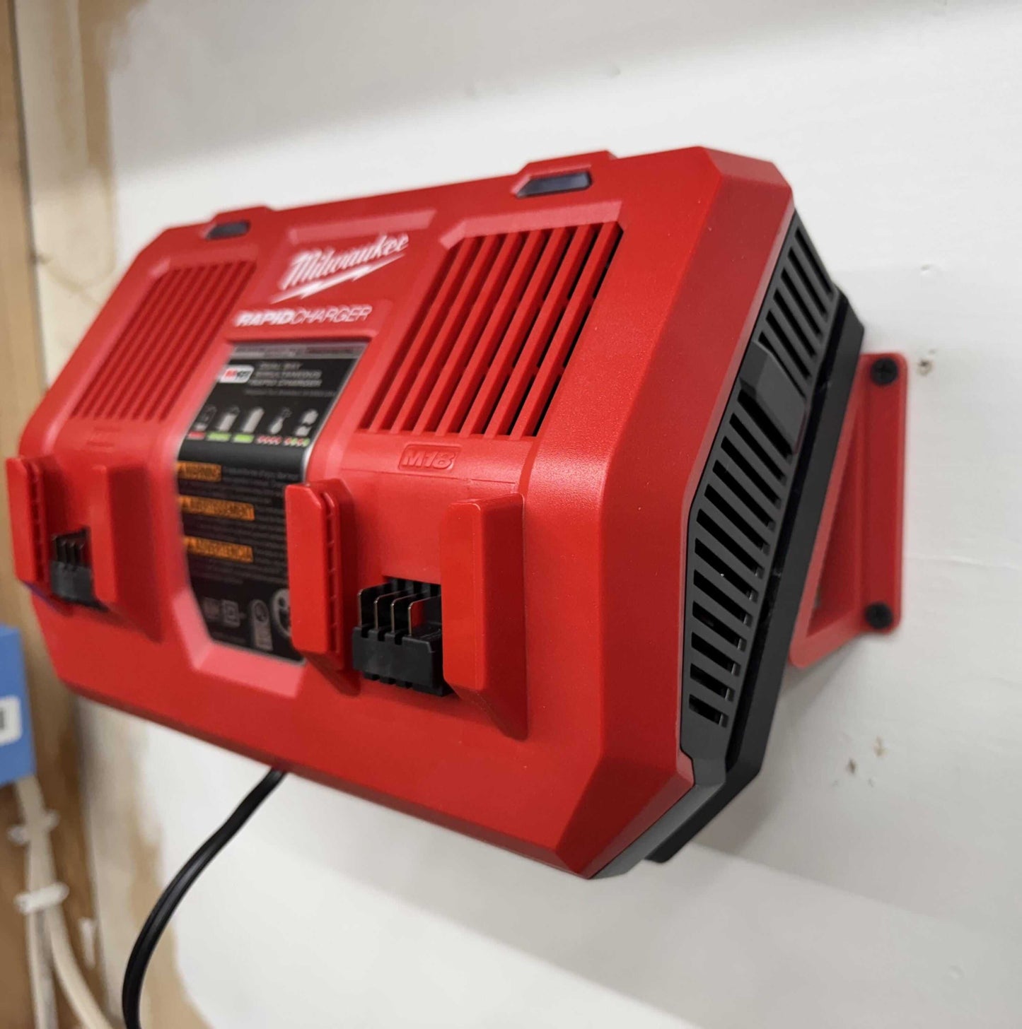 MOUNT for M18 Milwaukee Dual Rapid Charger- Double Milwaukee Wall Mount for M18 Batteries- Model 48-59-1802- Charger/Batteries not included