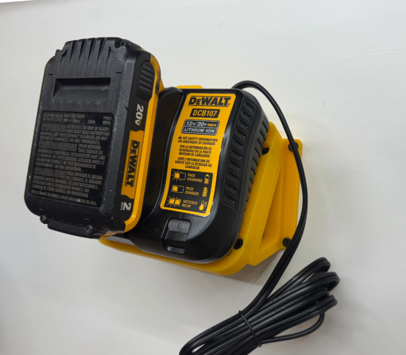 MOUNT for DCB107 Dewalt Battery Charger w/ removable TOP CLAMP!- Dewalt Wall Mount for 12v/20vBattery Charger