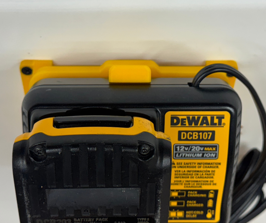 MOUNT for DCB107 Dewalt Battery Charger w/ removable TOP CLAMP!- Dewalt Wall Mount for 12v/20vBattery Charger