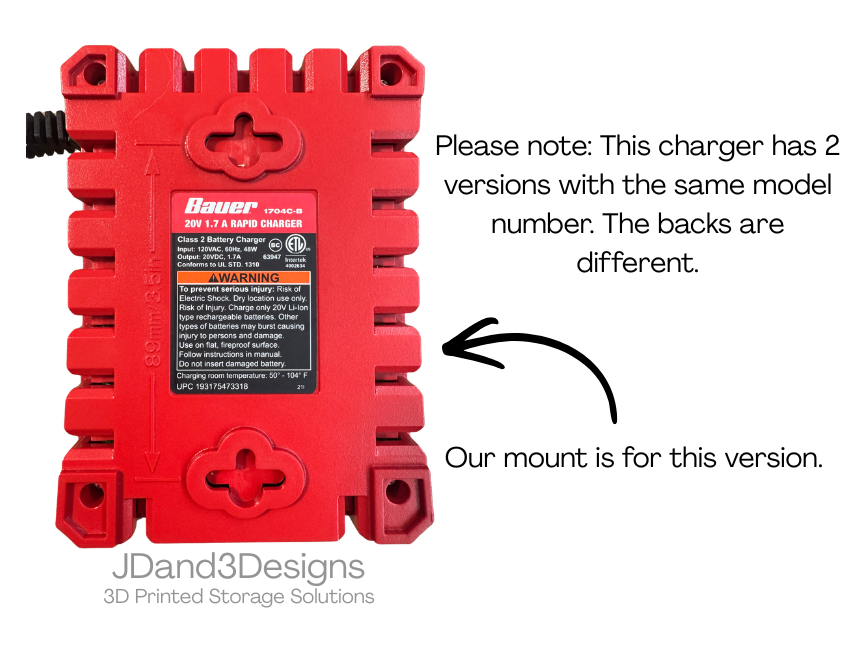 MOUNT for Bauer Rapid Charger w/ Removeable Top Clamp- Model #1704C-B