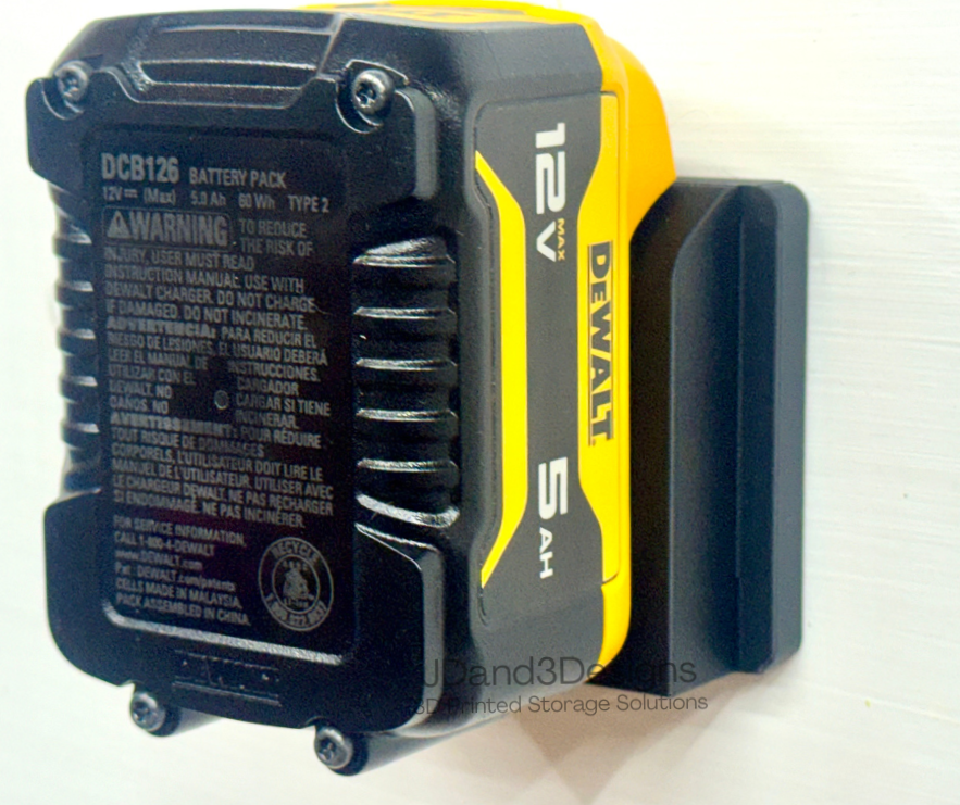MOUNT for 12v Dewalt Battery- Wall Mount for 12v Dewalt Battery/ Battery Cover- Single or Double Slot
