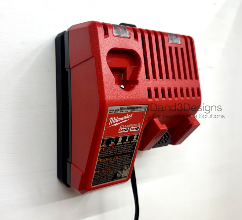 MOUNT for M12-M18 Combo Milwaukee Battery Charger w/ Removeable Top Clamp- Wall Holder for Chargers
