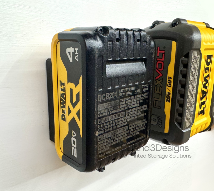MOUNT for Dewalt 20v Batteries- Wall Mount for any 20v Dewalt Battery- Single or Double