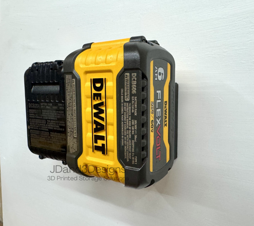 MOUNT for Dewalt 20v Batteries- Wall Mount for any 20v Dewalt Battery- Single or Double