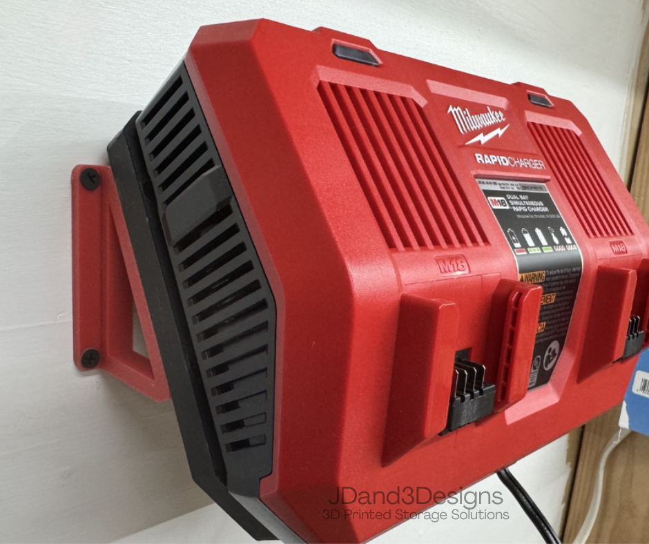 MOUNT for M18 Milwaukee Dual Rapid Charger- Double Milwaukee Wall Mount for M18 Batteries- Model 48-59-1802- Charger/Batteries not included