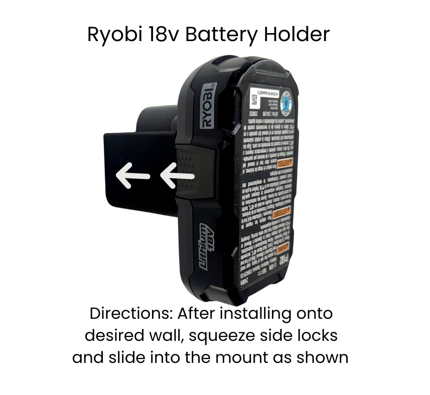 MOUNT for 18v Ryobi Battery- Wall Mount for 18v Ryobi Battery/ Battery Cover