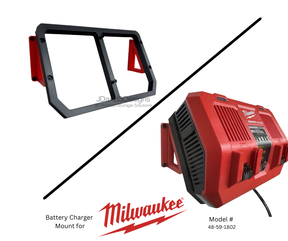 MOUNT for M18 Milwaukee Dual Rapid Charger- Double Milwaukee Wall Mount for M18 Batteries- Model 48-59-1802- Charger/Batteries not included