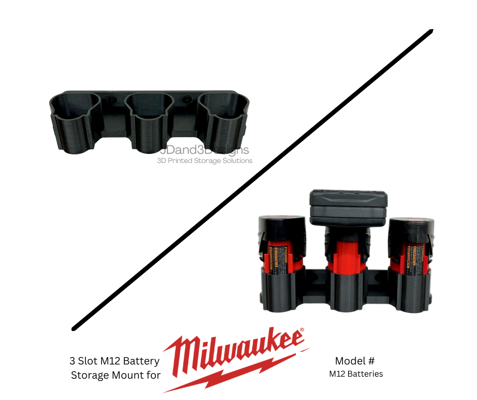 MOUNT for M12- 3 Slot Milwaukee Battery- Battery Holder