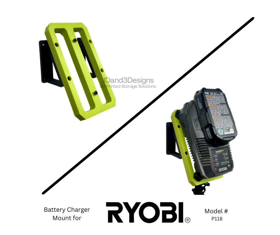 MOUNT for Ryobi 18V One + P118 Battery Charger- Charger/Battery Holder for Ryobi Model P118