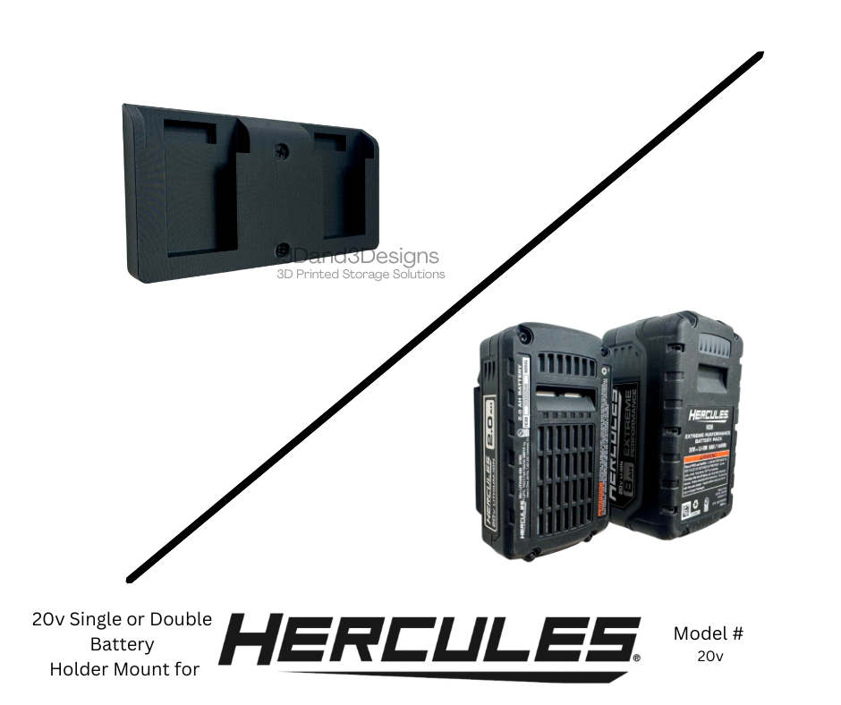 MOUNT for 20v Hercules Battery Single or Double- Wall Mount for any 20v Hercules Battery/ Battery Cover