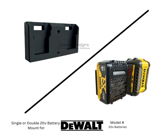 MOUNT for Dewalt 20v Batteries- Wall Mount for any 20v Dewalt Battery- Single or Double