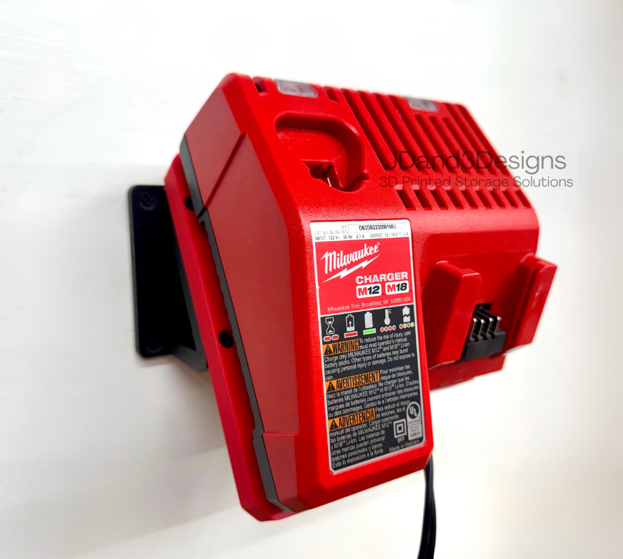 MOUNT for M12-M18 Combo Milwaukee Battery Charger w/ Removeable Top Clamp- Wall Holder for Chargers