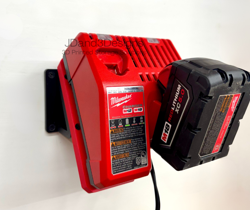 MOUNT for M12-M18 Combo Milwaukee Battery Charger w/ Removeable Top Clamp- Wall Holder for Chargers