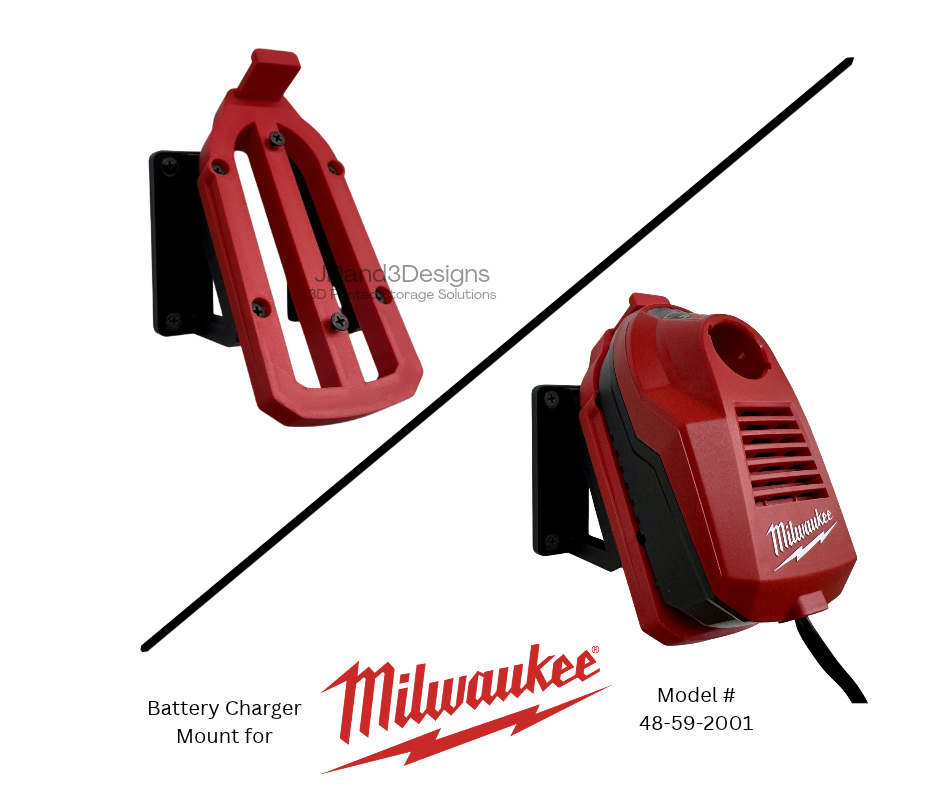 MOUNT for M4 Milwaukee Battery Charger Model #48-59-2001 w/ Removable Top Clamp- Wall Holder for Chargers