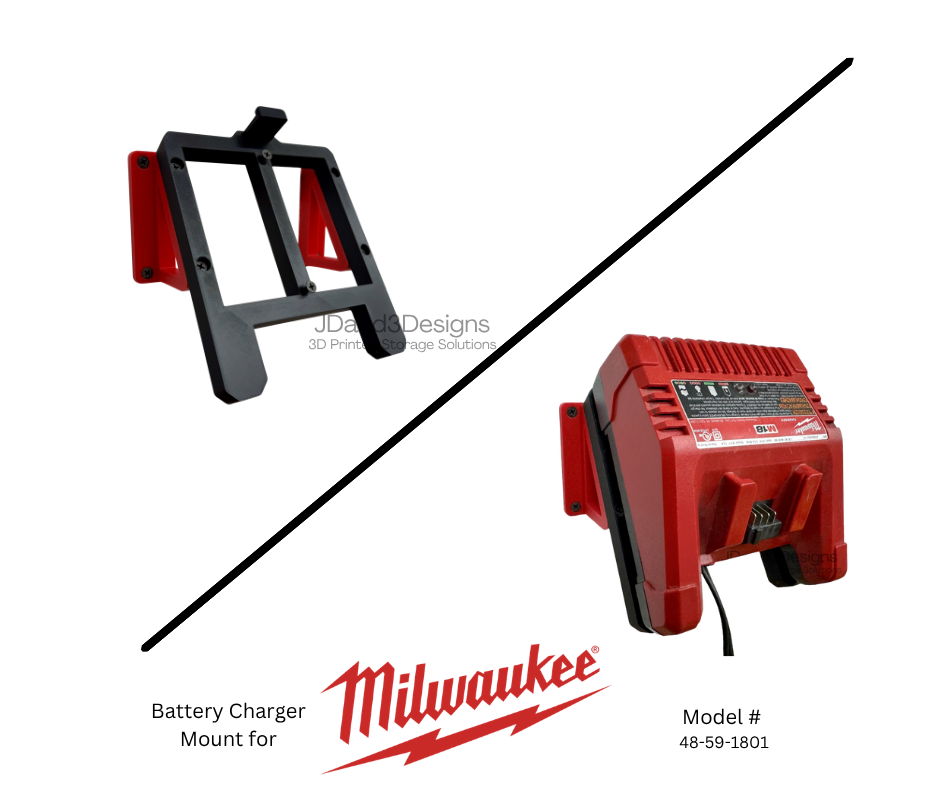 MOUNT for Milwaukee Battery Charger- Model #48-59-1801 w/ Removable Top Clamp- Wall Holder for Chargers