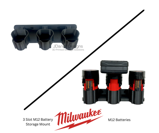 MOUNT for M12- 3 Slot Milwaukee Battery- Battery Holder