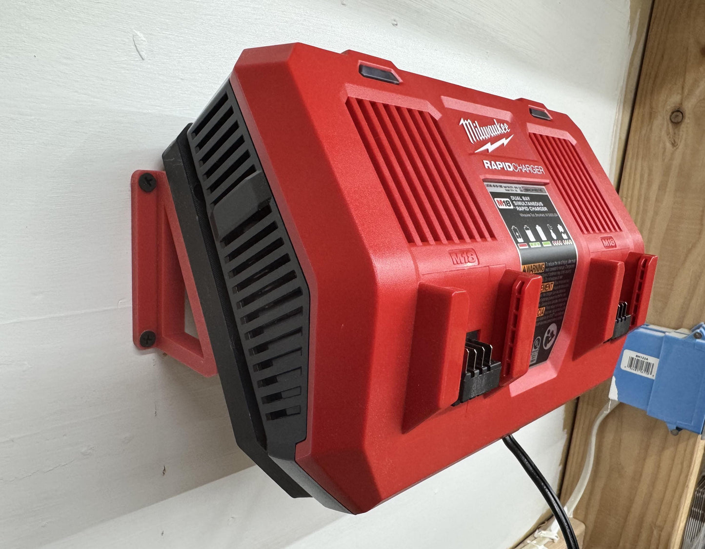 MOUNT for M18 Milwaukee Dual Rapid Charger- Double Milwaukee Wall Mount for M18 Batteries- Model 48-59-1802- Charger/Batteries not included