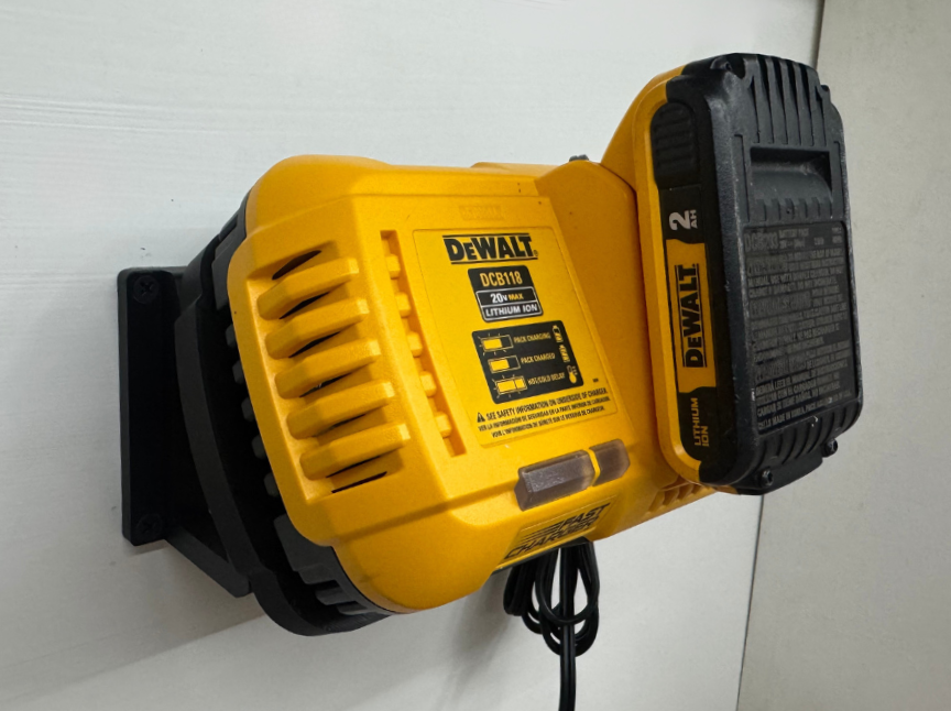 MOUNT for DCB118/DCB1106 Dewalt Battery Charger w/ removeable TOP CLAMP! - Dewalt Wall Mount for 20v/60v Max Battery Charger