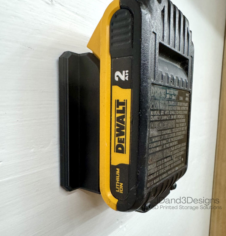 MOUNT for Dewalt 20v Batteries- Wall Mount for any 20v Dewalt Battery- Single or Double